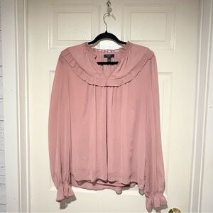 Haver Dusty Rose Ruffle Collar Long Sleeve Blouse